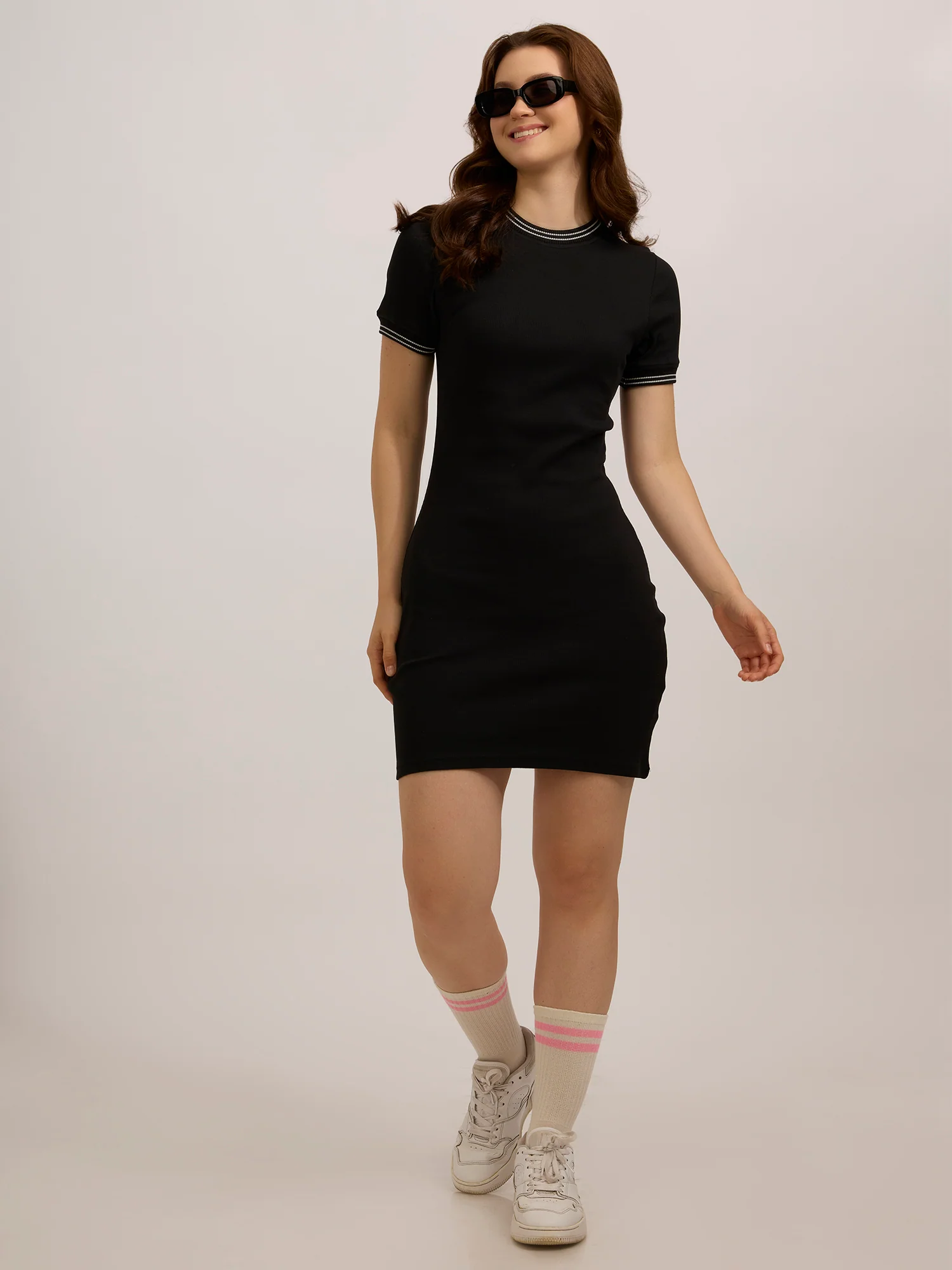 Black Varsity Ribbed Bodycon Dress - Image 3