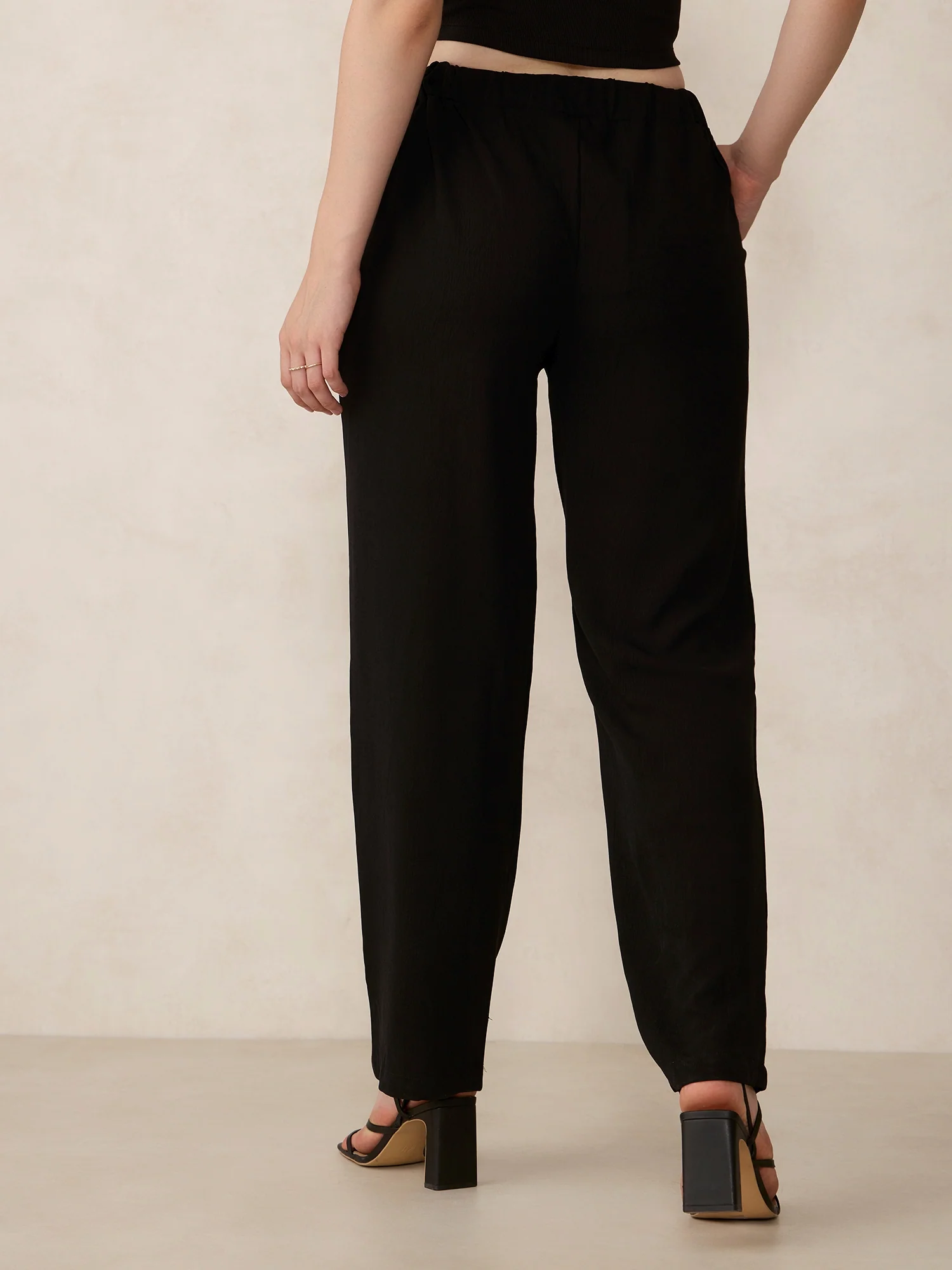 Black Waist Button Pull On Pants - Image 2