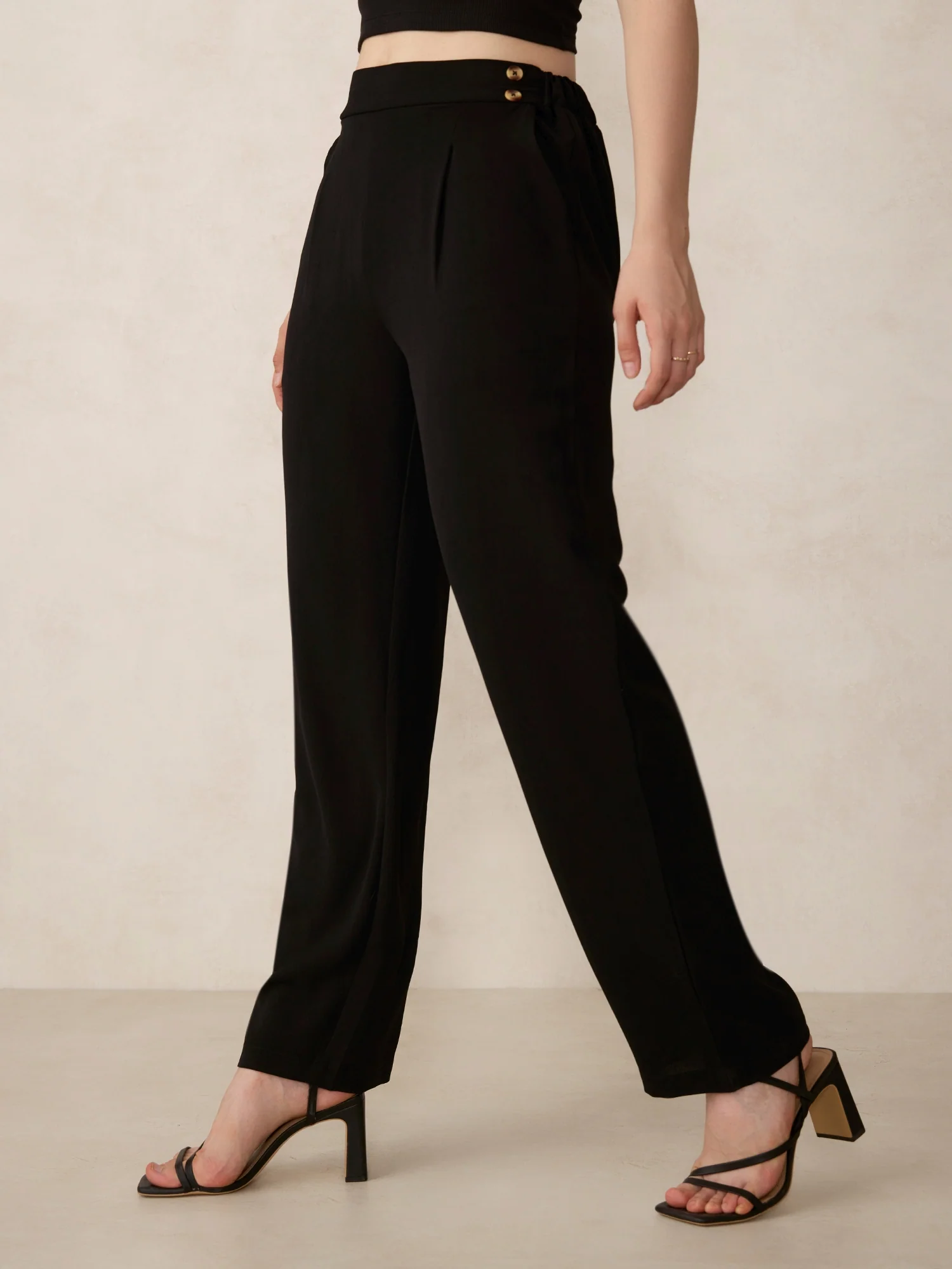 Black Waist Button Pull On Pants - Image 5