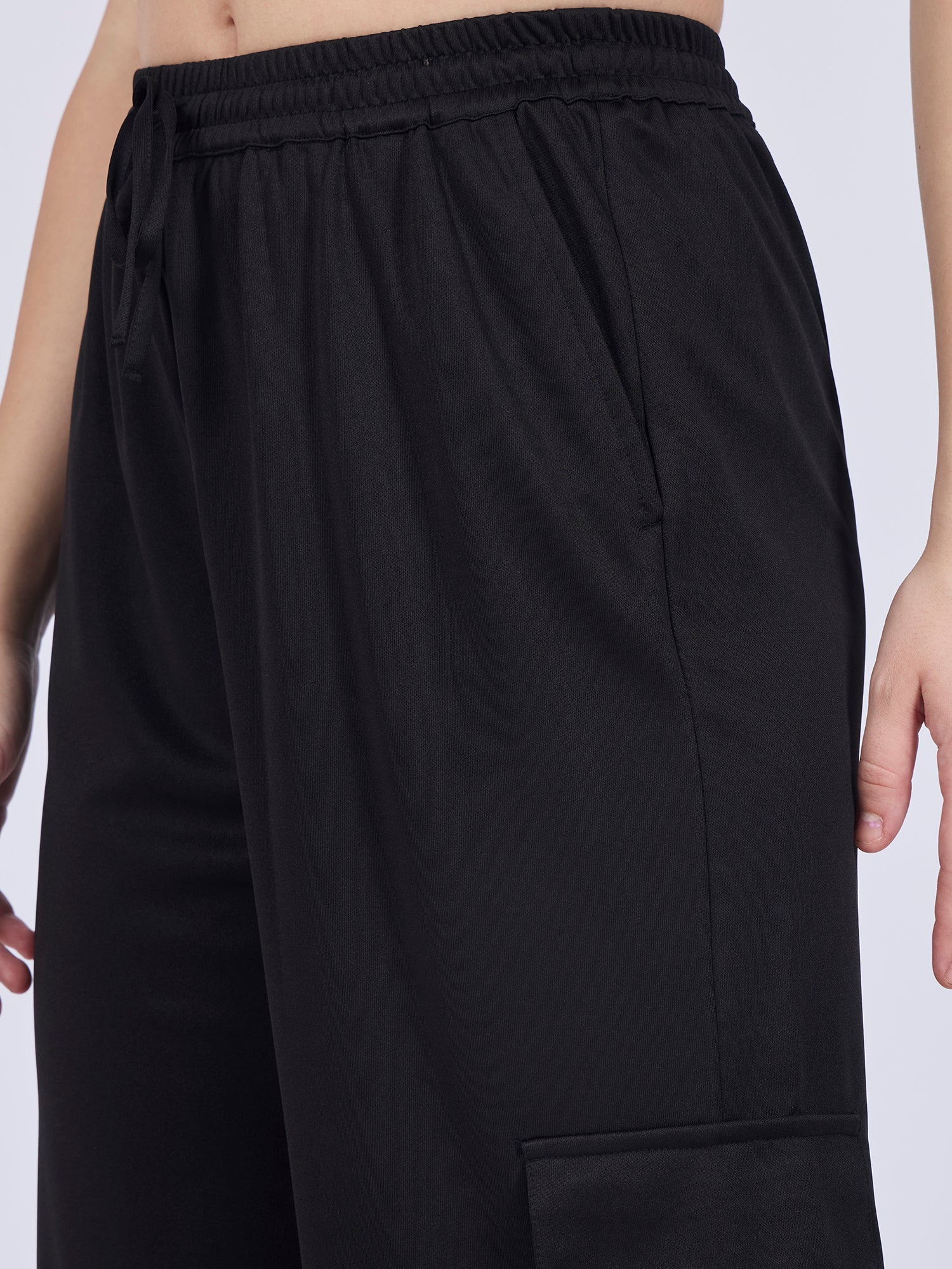 Black Wide Leg Cargo Pants - Image 5
