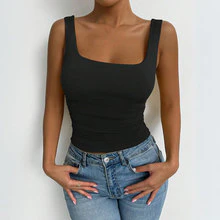 Black Wide Shoulder Strap Round Neck Top - Image 3