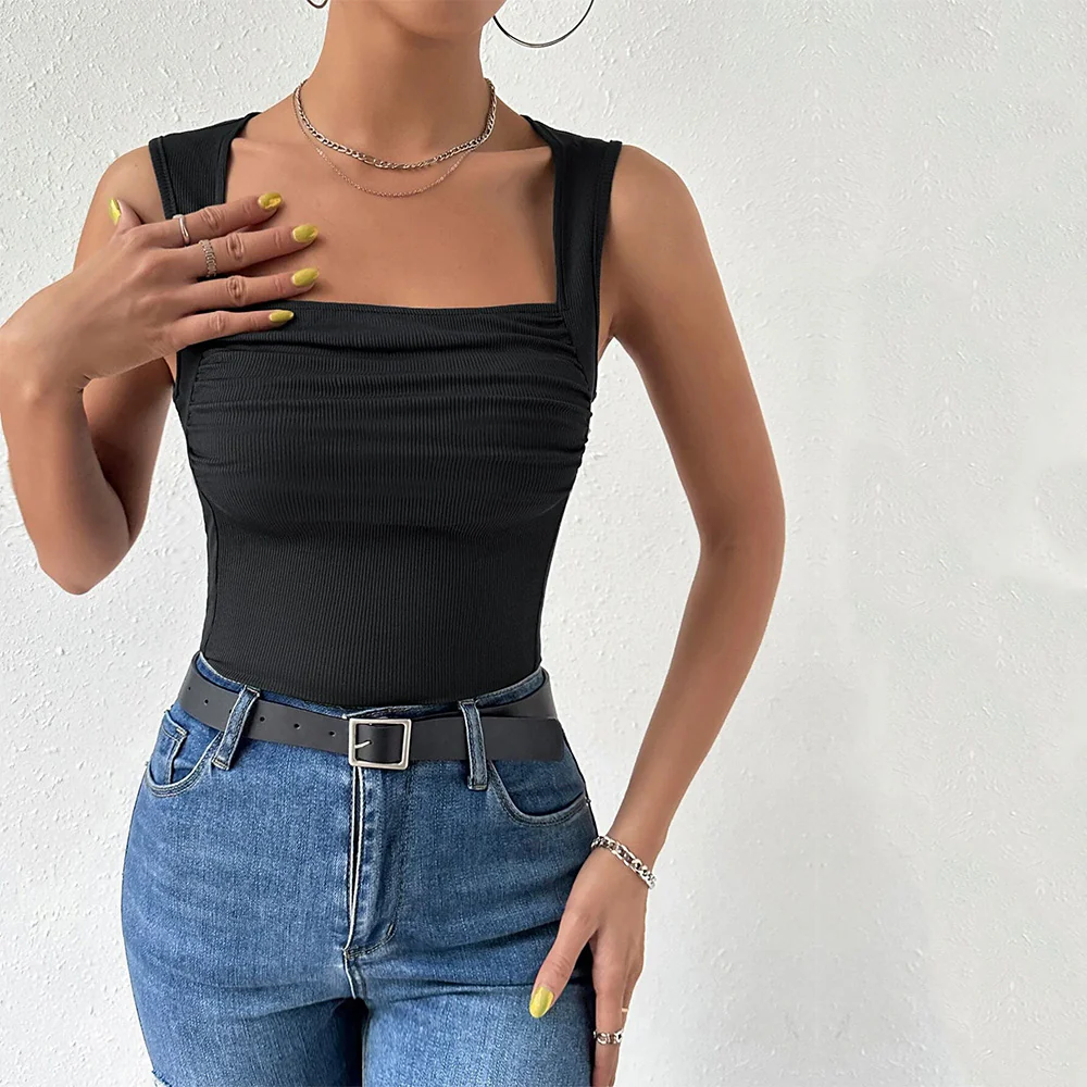 Black Wide Shoulder Strap Top - Image 4
