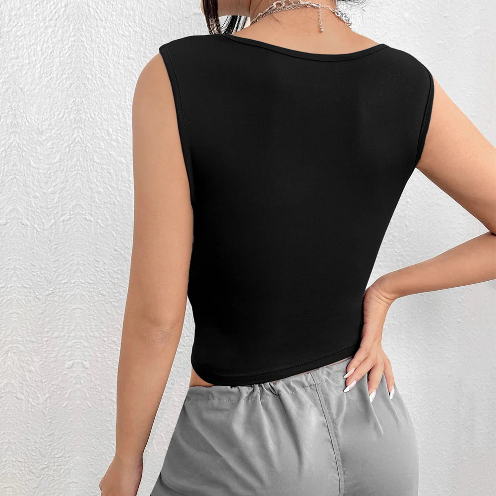 Black Wide Strap Fitted Top - Image 2