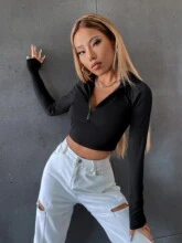 Black Zip Up Full Sleeve Top - Image 4