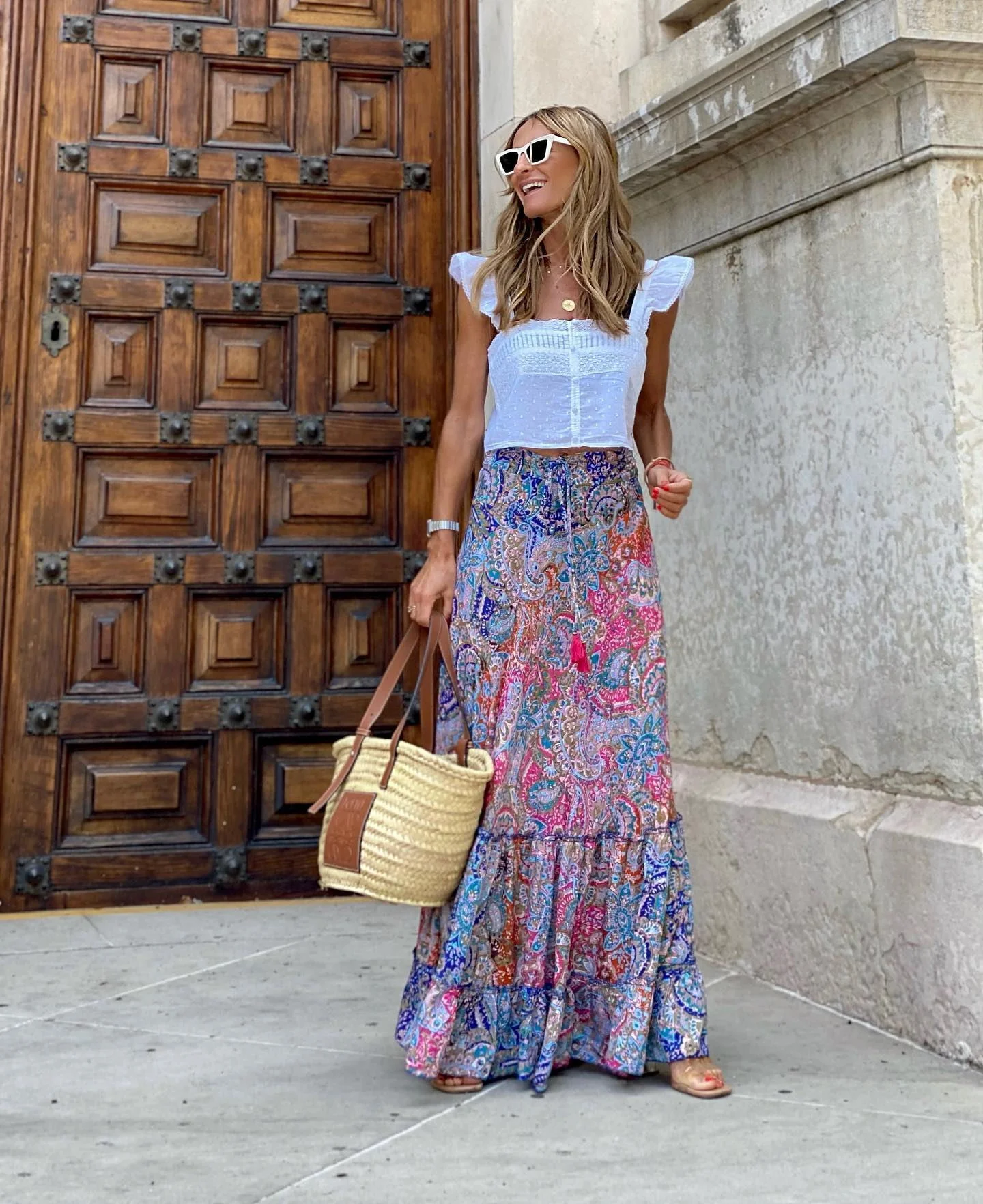 Blue Abstract Printed Flared Skirt - Image 2