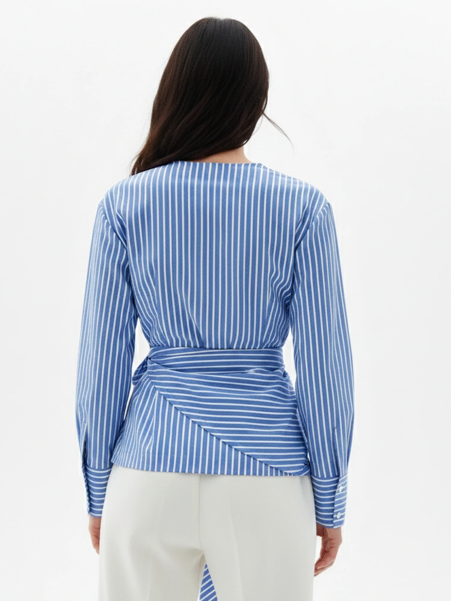 Blue Asymmetric Side Tie Up Detail Blouson - Image 5