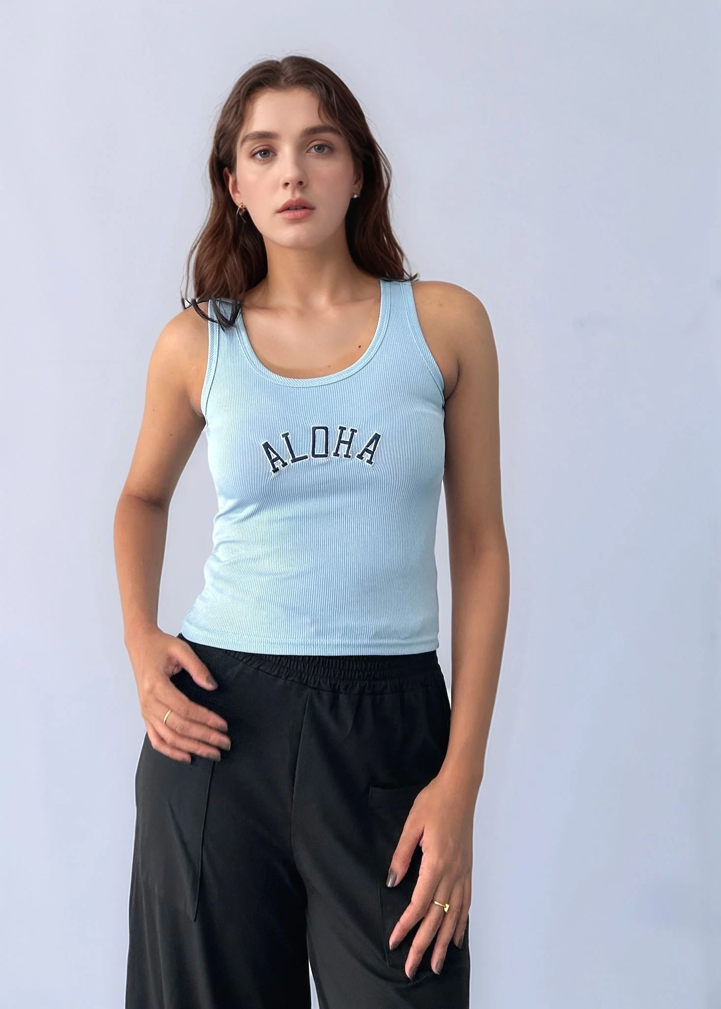 Blue Basic Cropped Tank Top