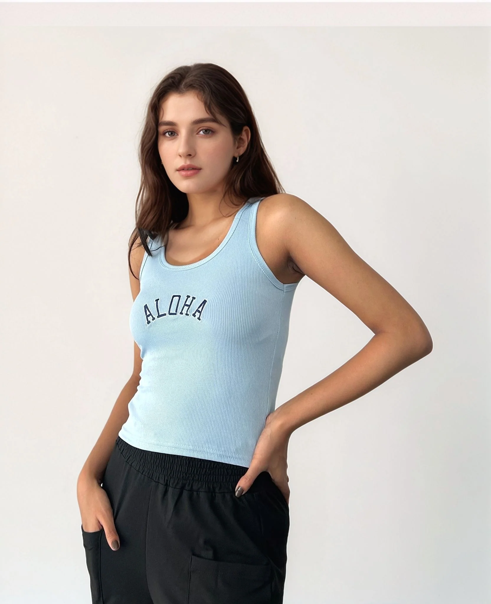Blue Basic Cropped Tank Top - Image 2
