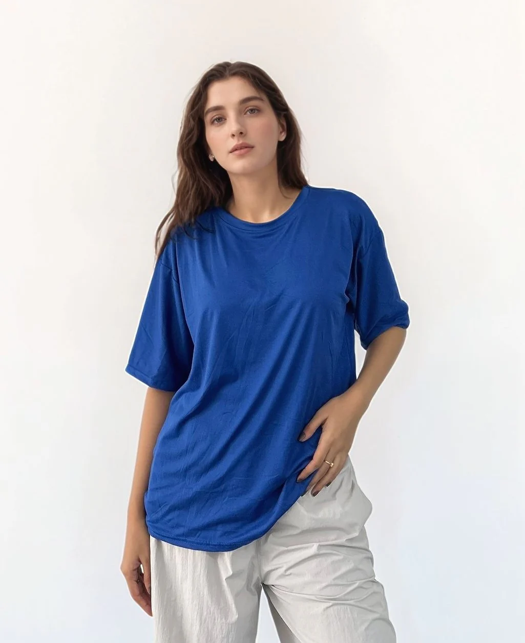 Blue Basic Solid Over-Sized T-Shirt - Image 2