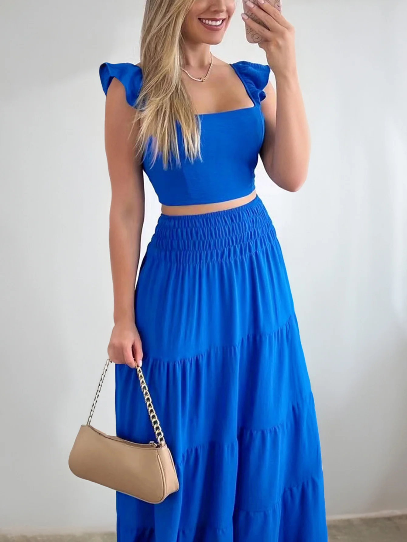 Blue Beachy Top And Skirt Co-Ord Set