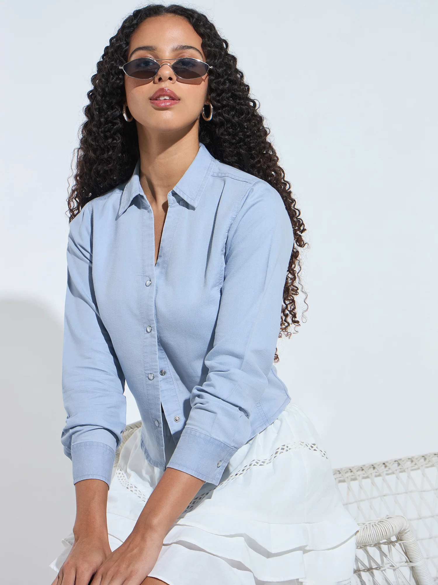 Blue Blue Half Sleeves Side Ruched Shirt