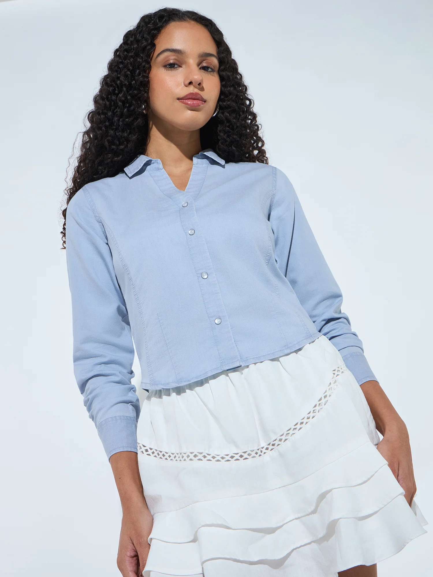 Blue Blue Half Sleeves Side Ruched Shirt - Image 3