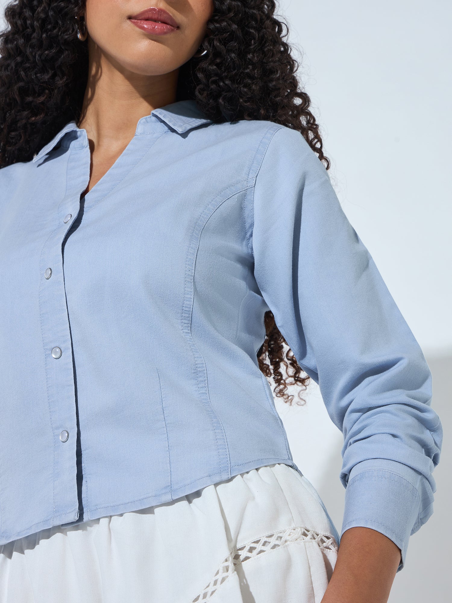 Blue Blue Half Sleeves Side Ruched Shirt - Image 4
