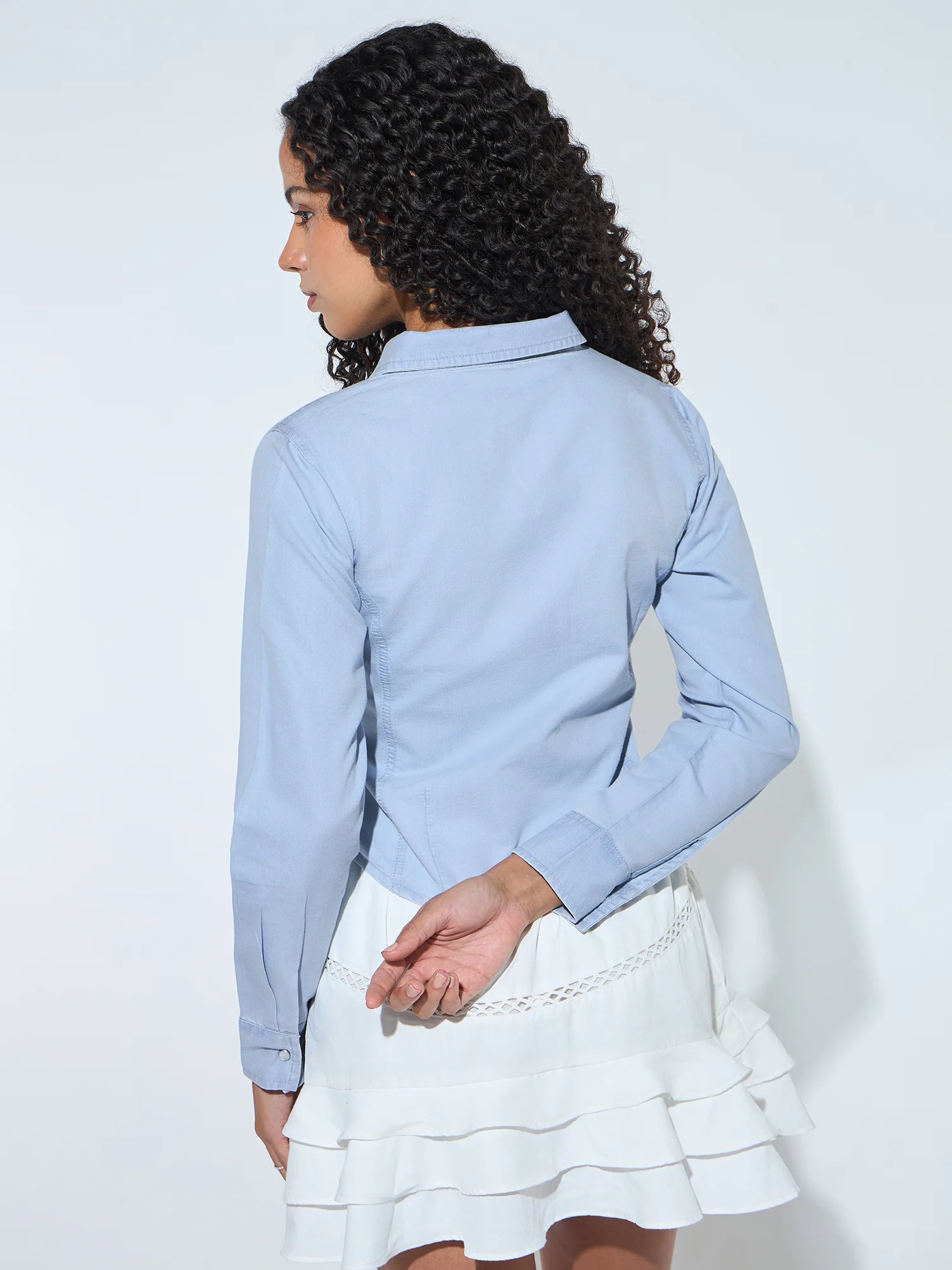 Blue Blue Half Sleeves Side Ruched Shirt - Image 5