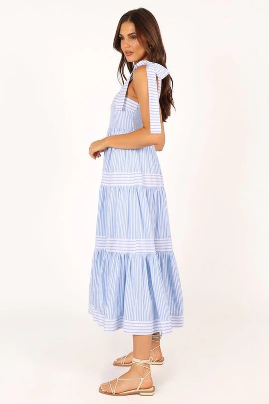 Blue Bow Tie-Up Tiered Dress - Image 2