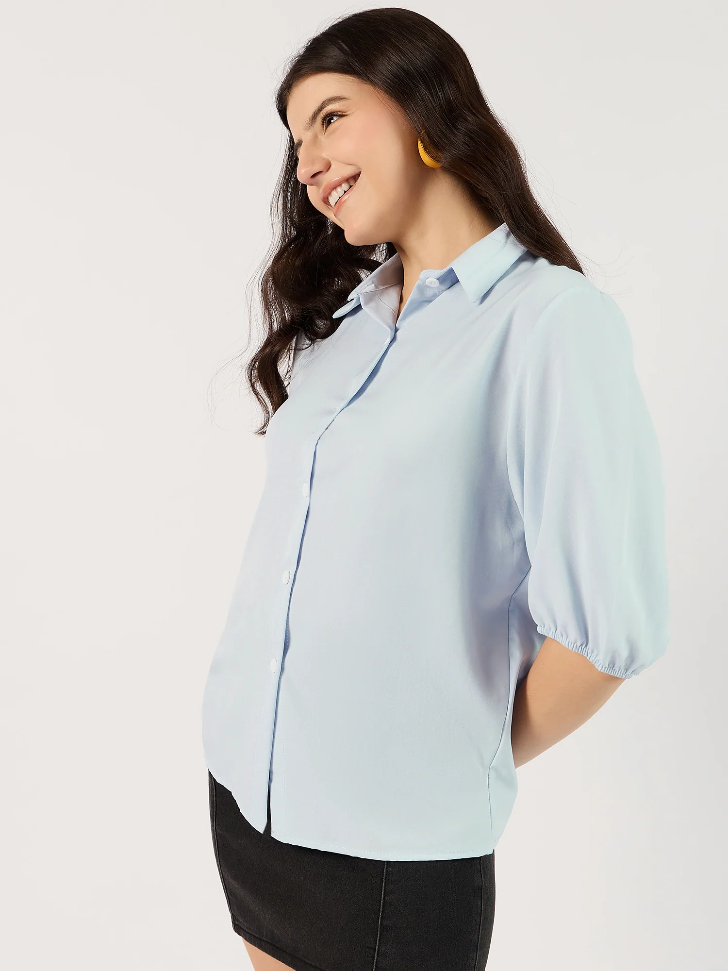 Solid Blue Boxy Shirt - Image 3