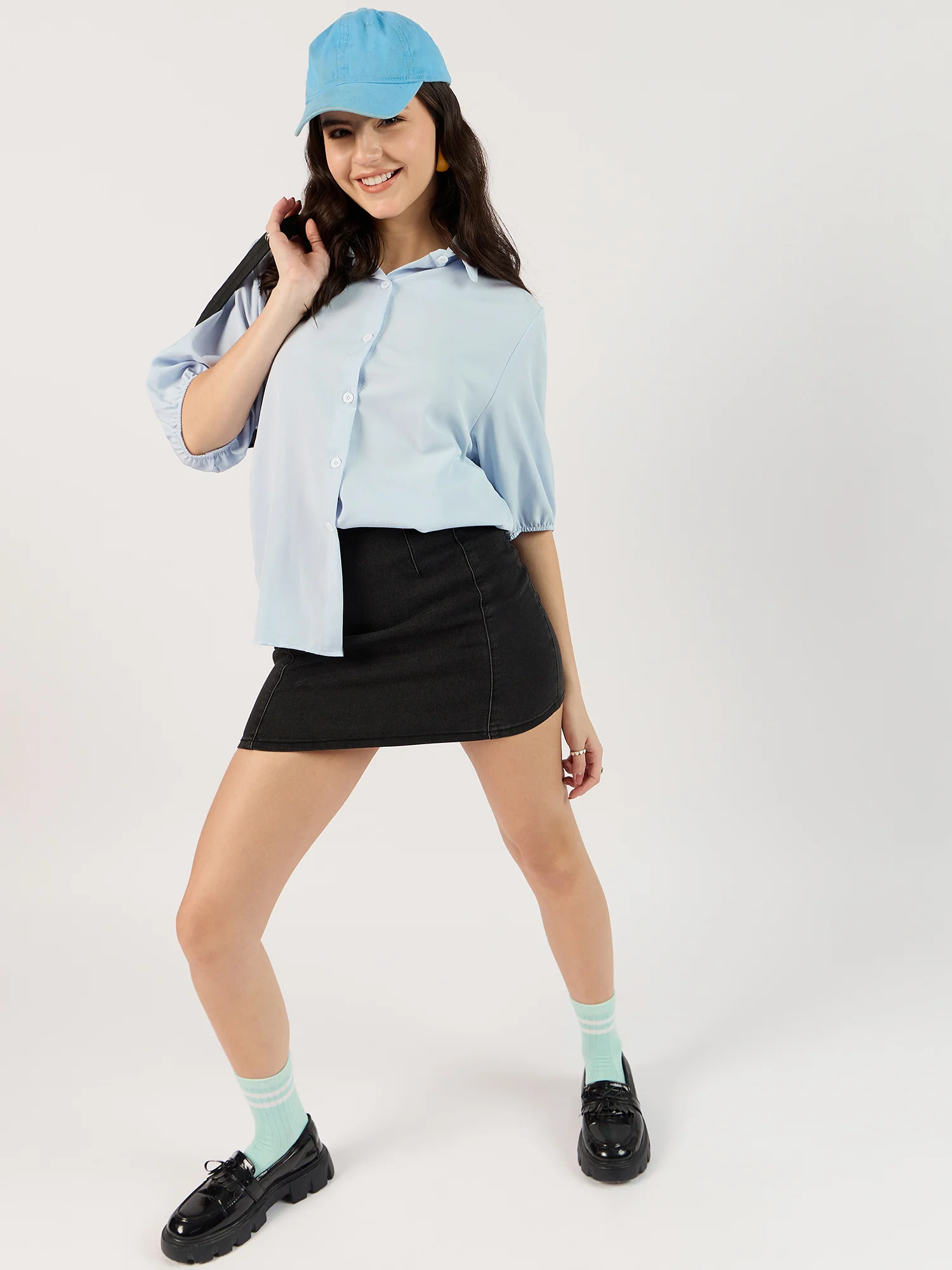 Solid Blue Boxy Shirt - Image 4