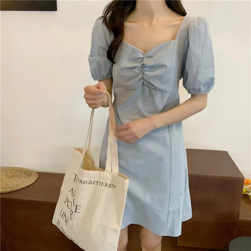 Blue Bust Ruching Puff Sleeve Mini Dress - Image 2