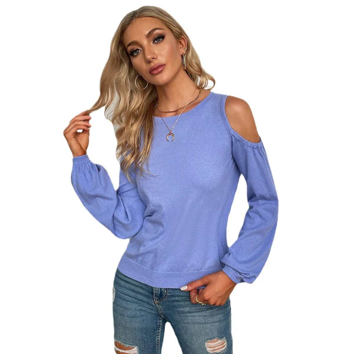 Blue Cold Shoulder Top - Image 4