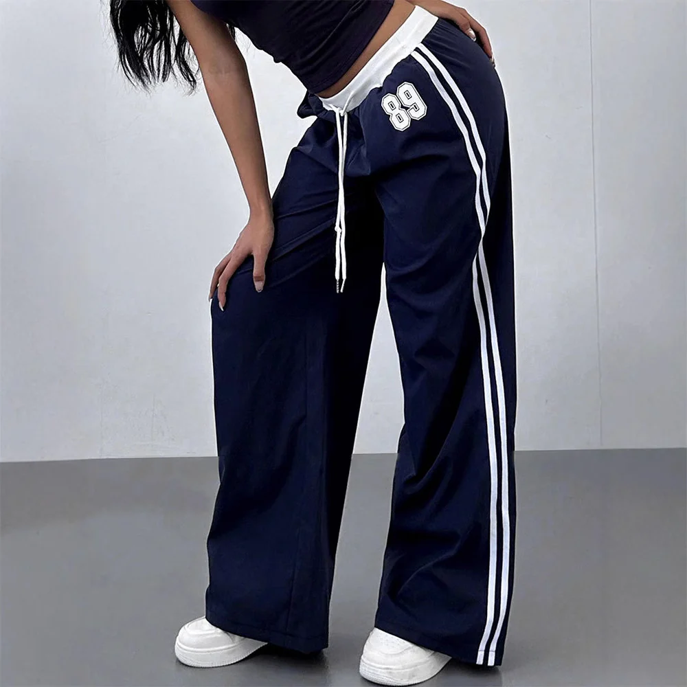 Blue Contrast Binding Sweatpants With Graphics - Image 2
