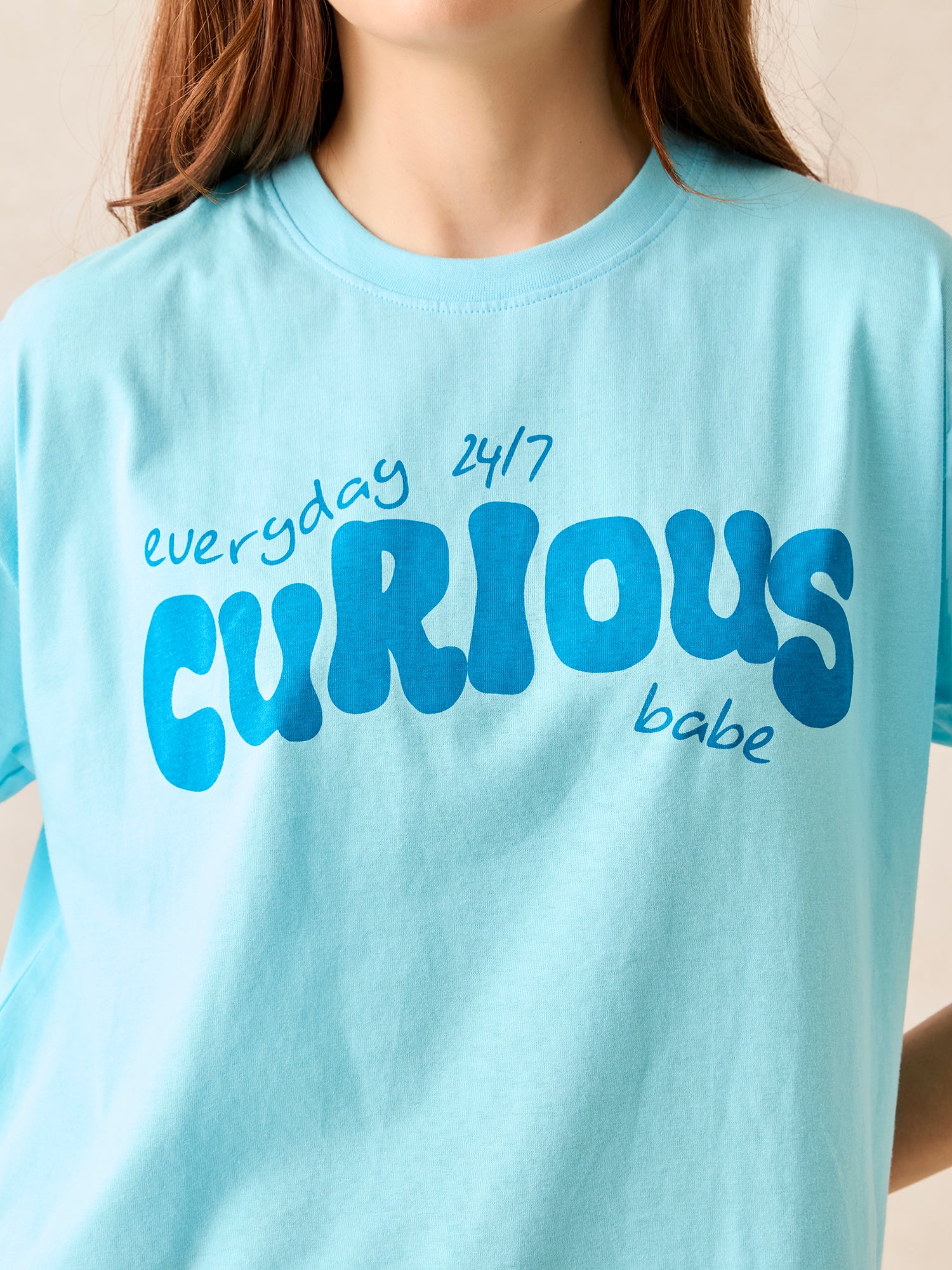 Blue Crew Neck Graphic T-Shirt - Image 6