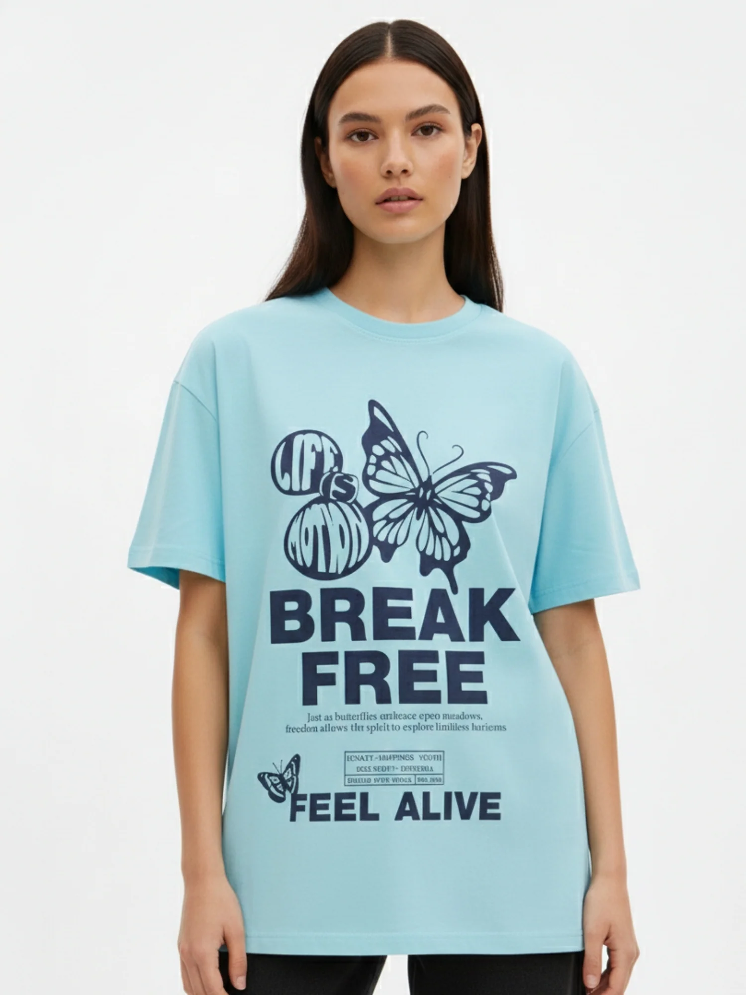 Blue Crew Neck Graphic Tshirt - Image 4