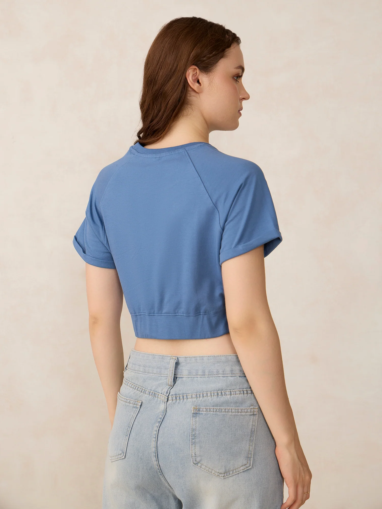 Blue Cropped Raglan Sleeve Sweatshirt - Image 2