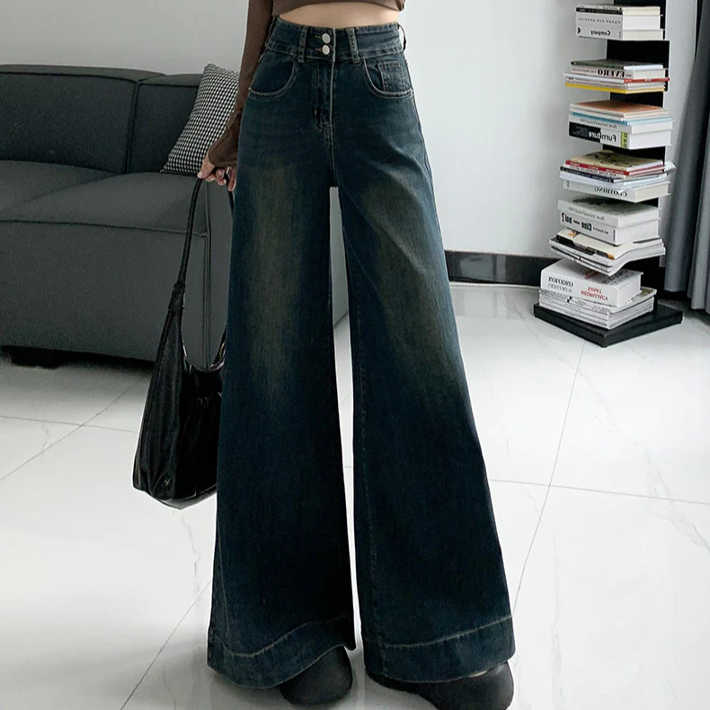 Blue Double Button Flared Denim - Image 2