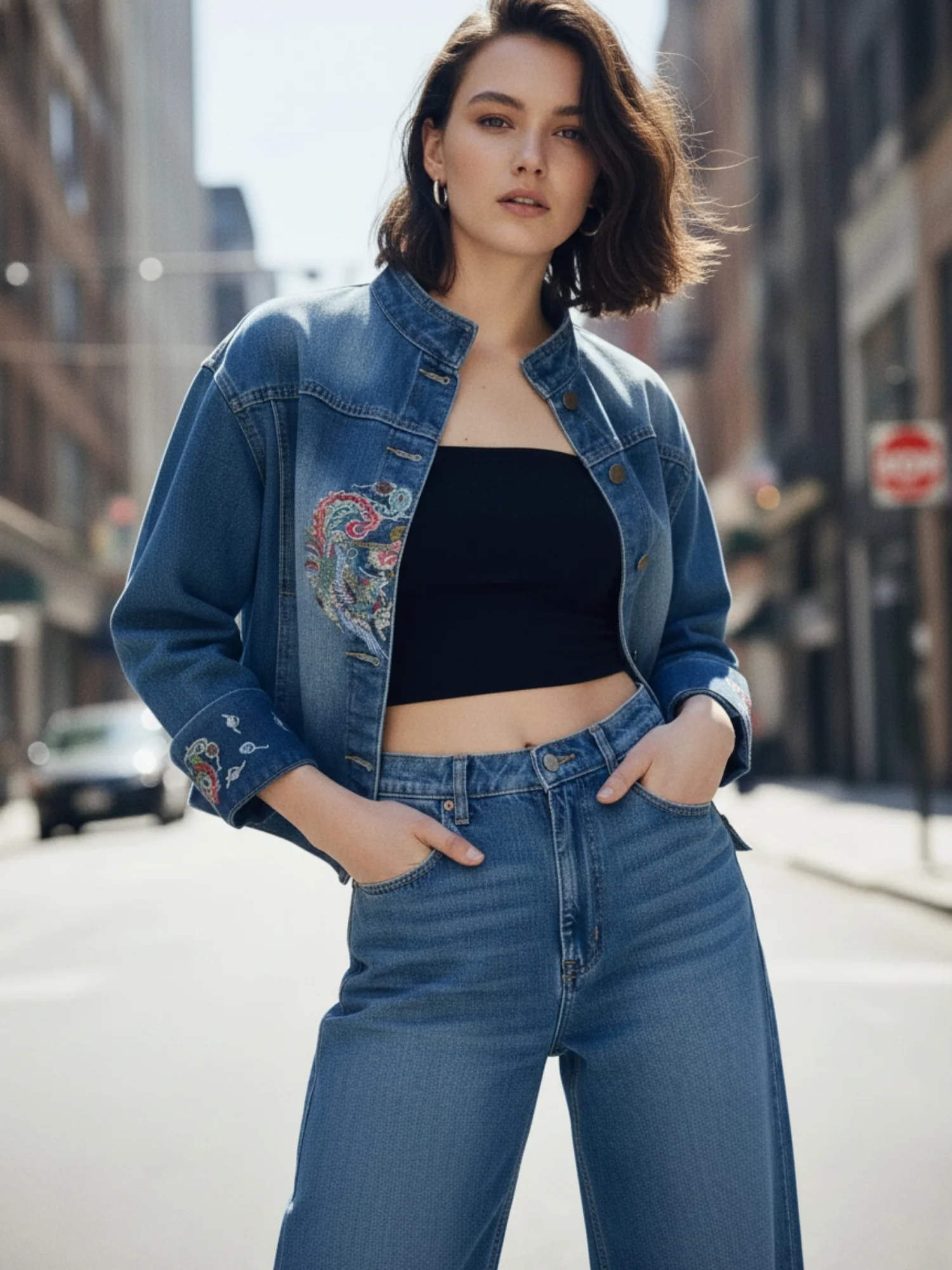 Blue Embroidered Denim Jacket - Image 3