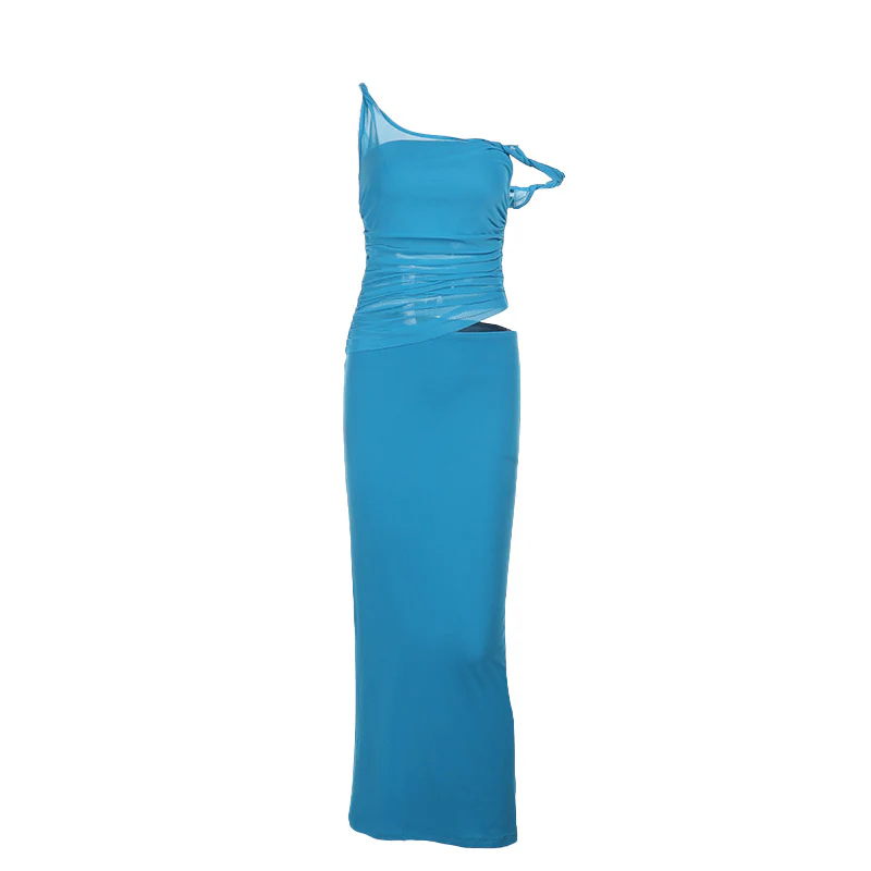 Blue Fitted Dress With Side Cut Outs - Image 4
