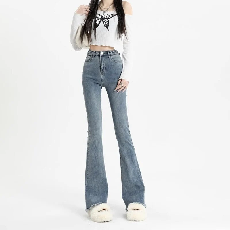 Blue Flared Freyed Hem Denim