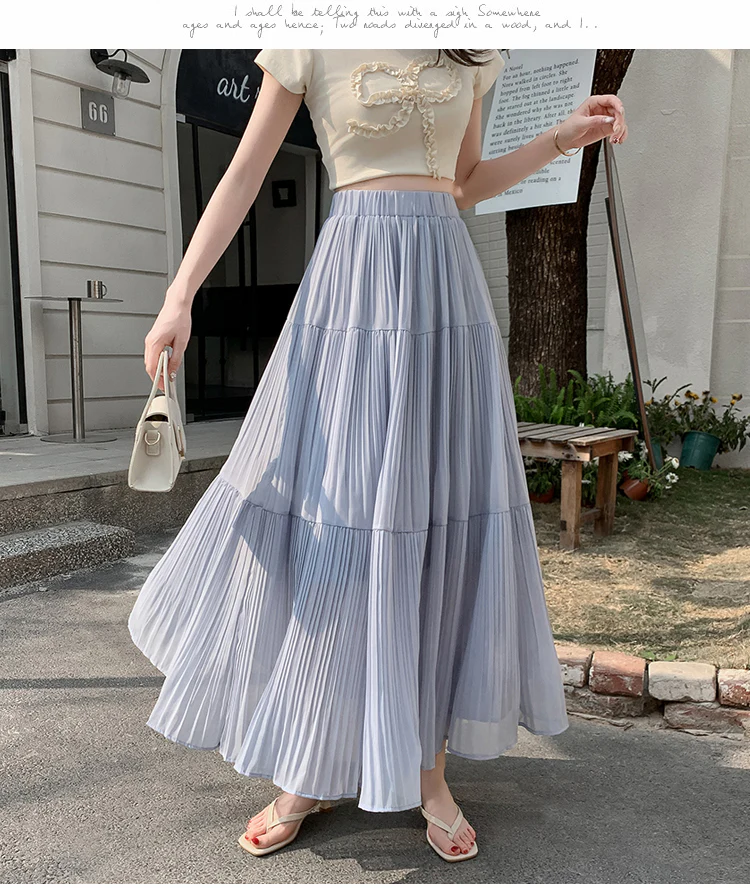 Blue Flowy Tiered Solid Skirt