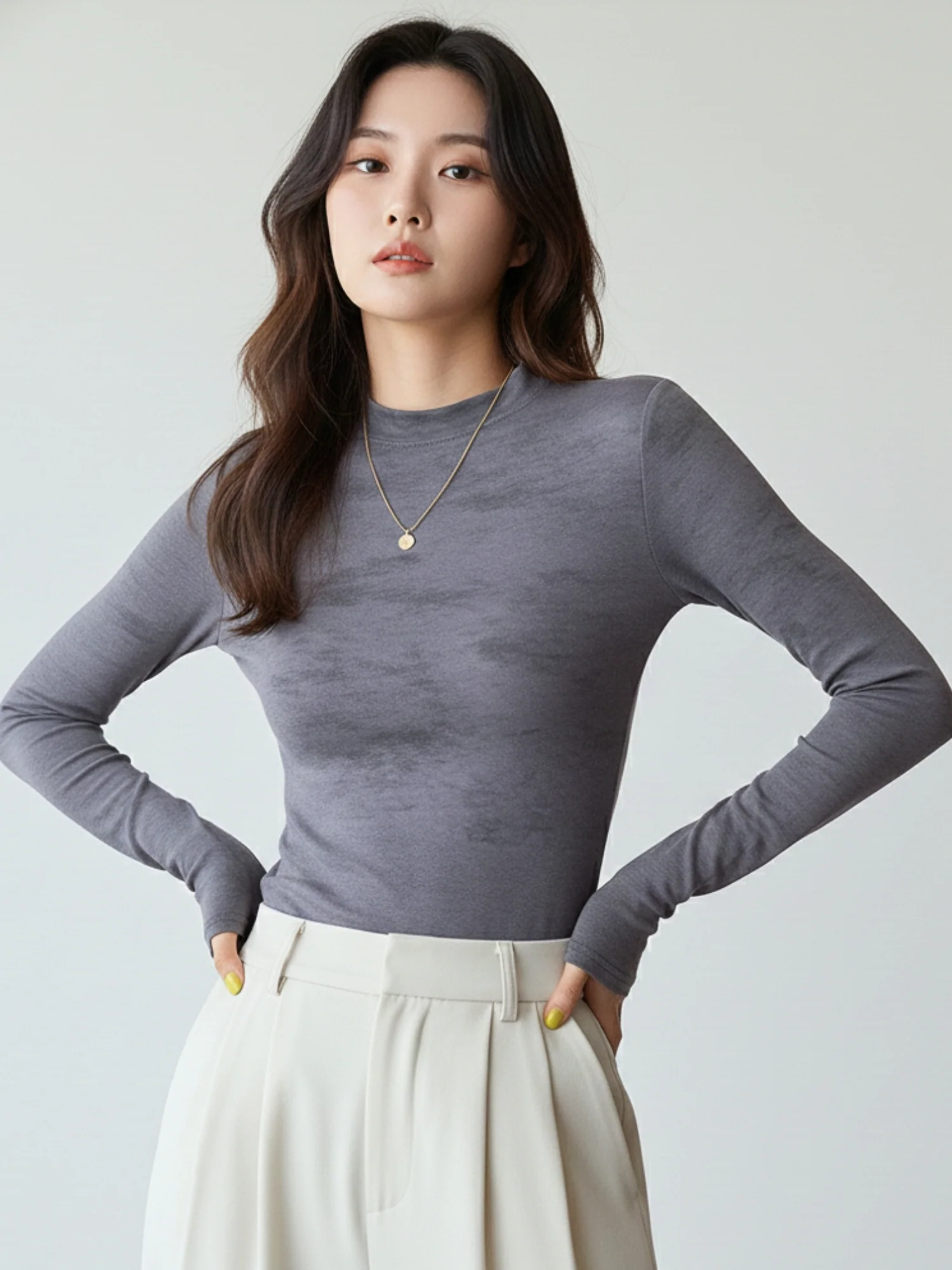 Blue Full Sleeve Crew Neck Abstract Printed Fitted Top - Image 3