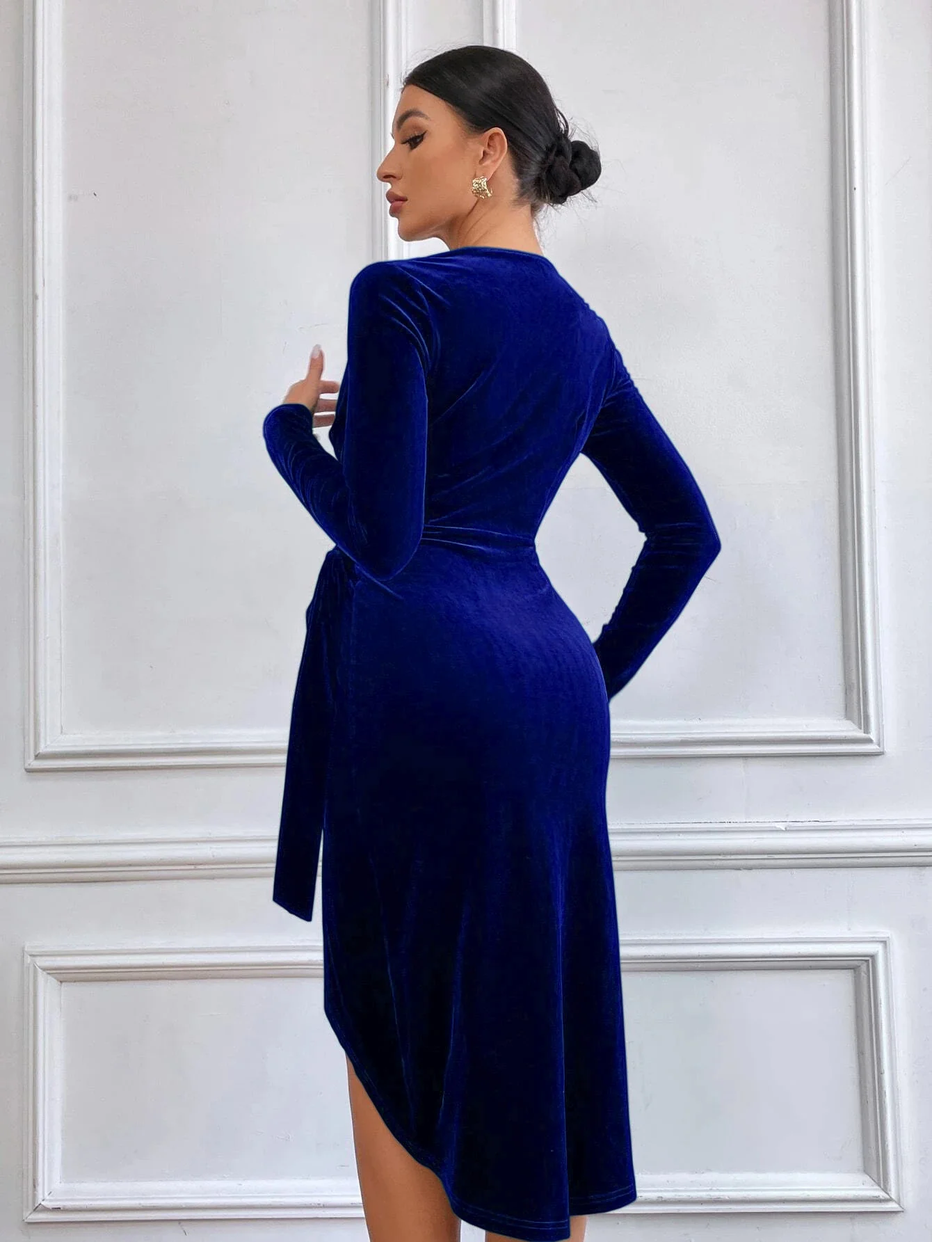 Blue Full Sleeve Front Twist Dress - Image 2