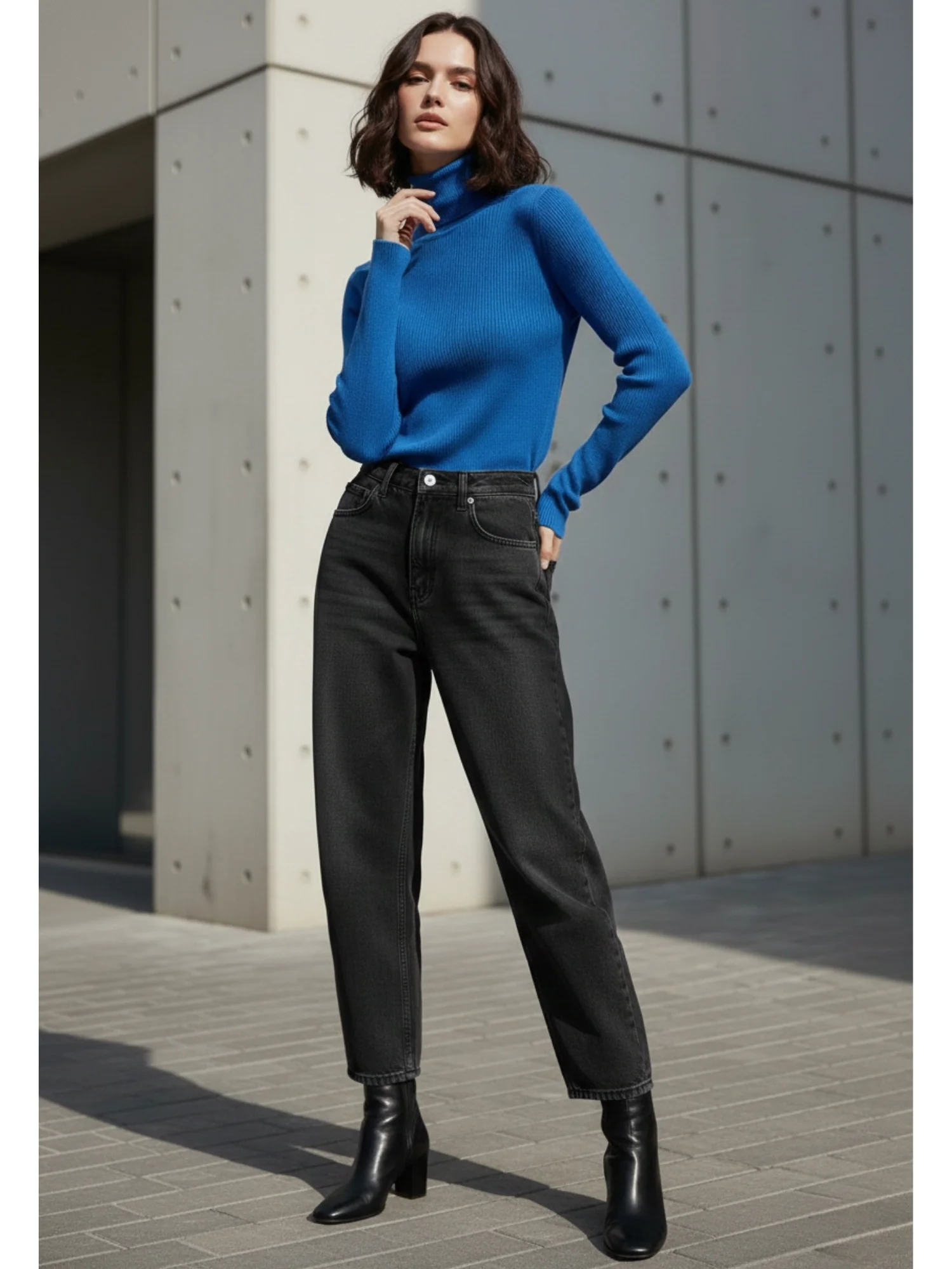 Blue Full Sleeve Mock Neck Sweater - Image 3