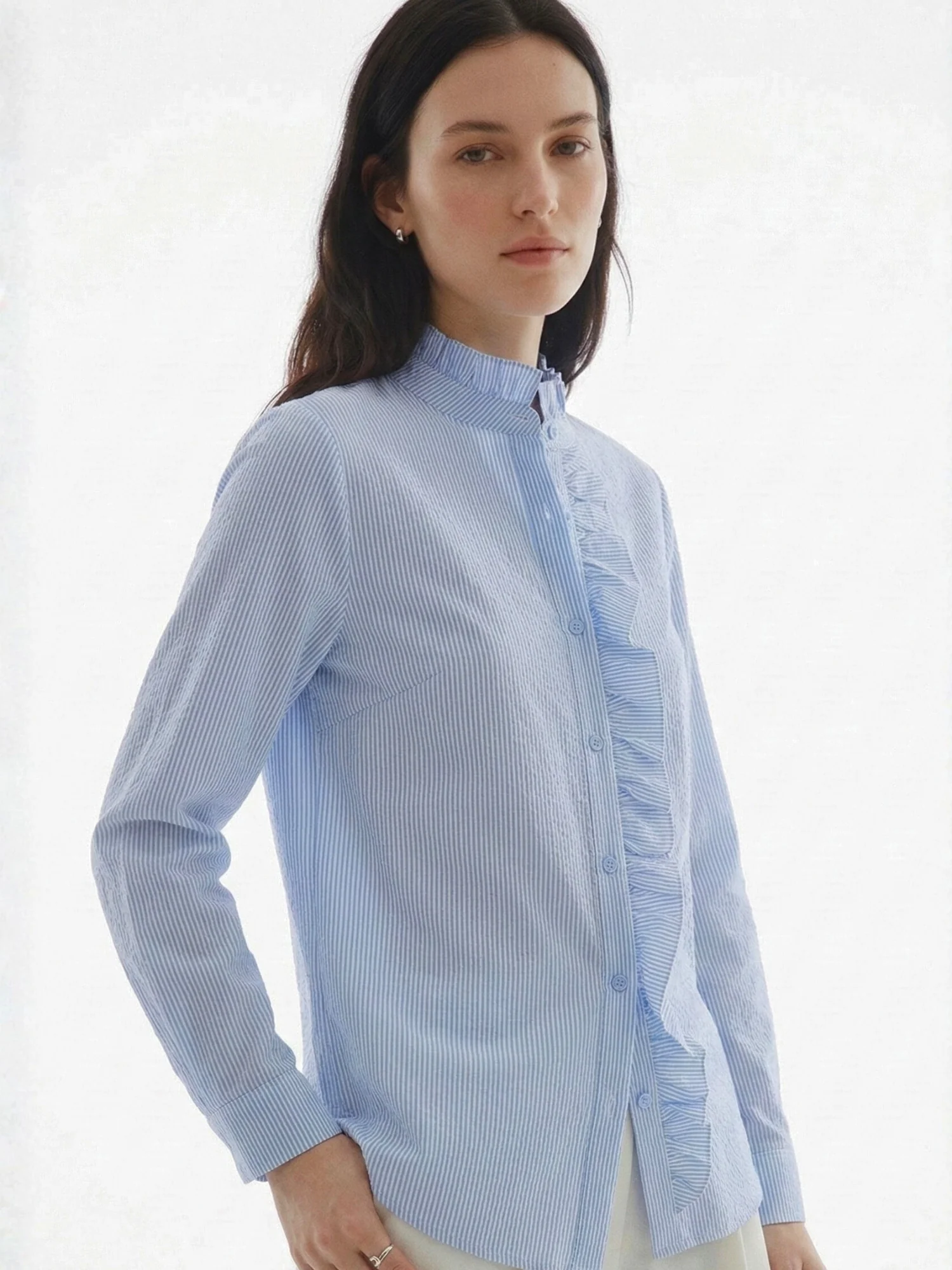 Blue Full Sleeve Ruffle Detail Shirt - Image 3