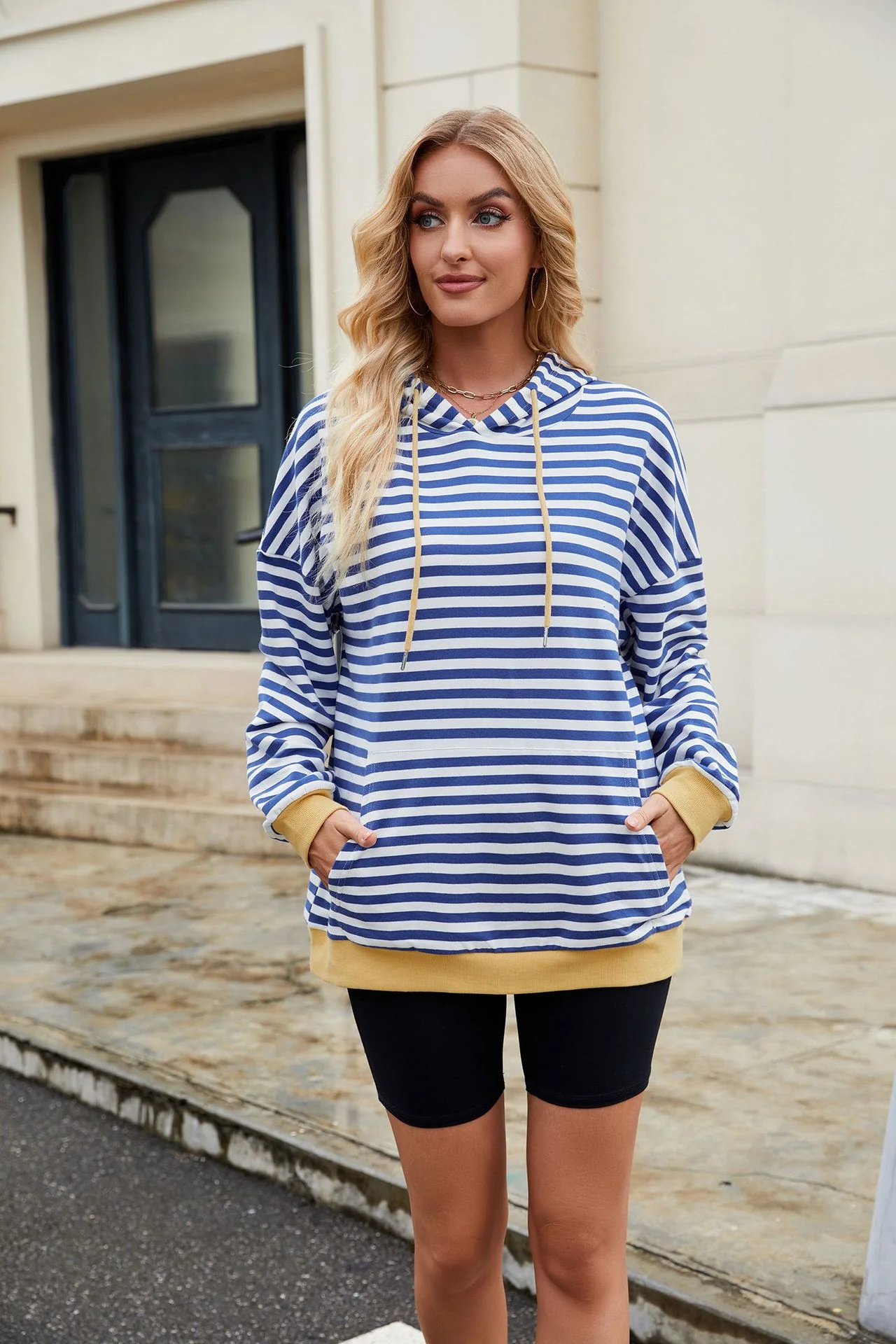 Blue Full Sleeve V Neck Top - Image 3