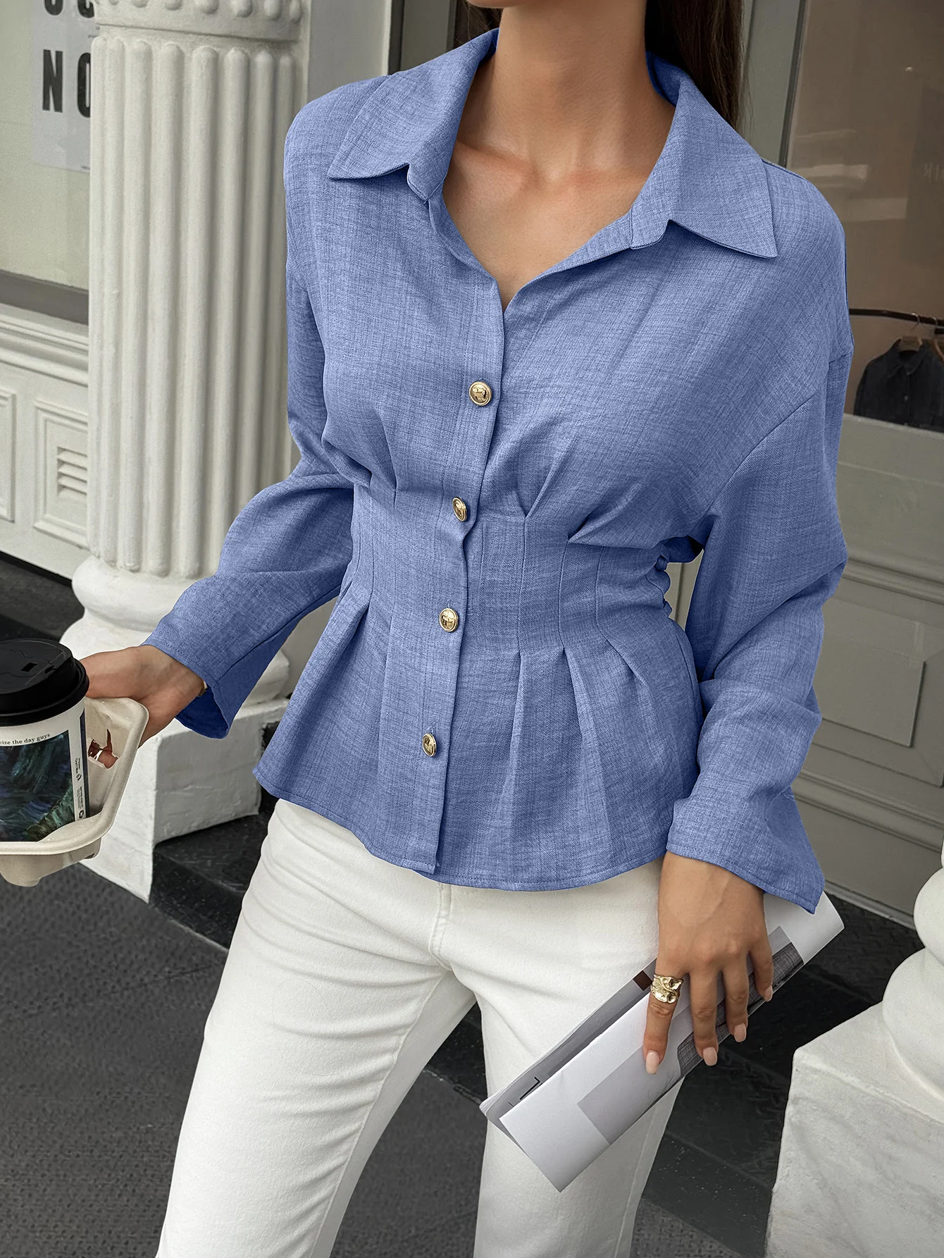 Blue Full Sleeves Front Pleated Shirt - Image 4
