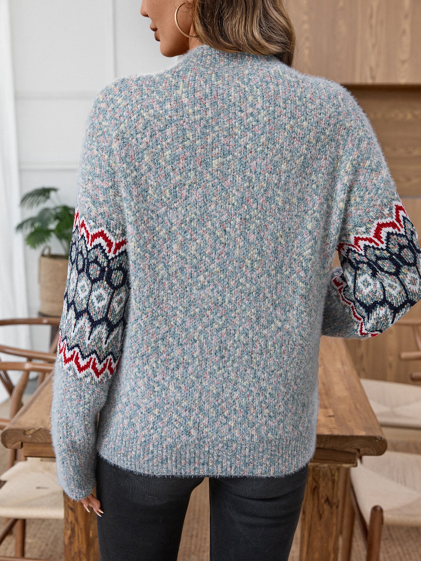 Blue Full Sleeves Printed Sweaters - Image 2