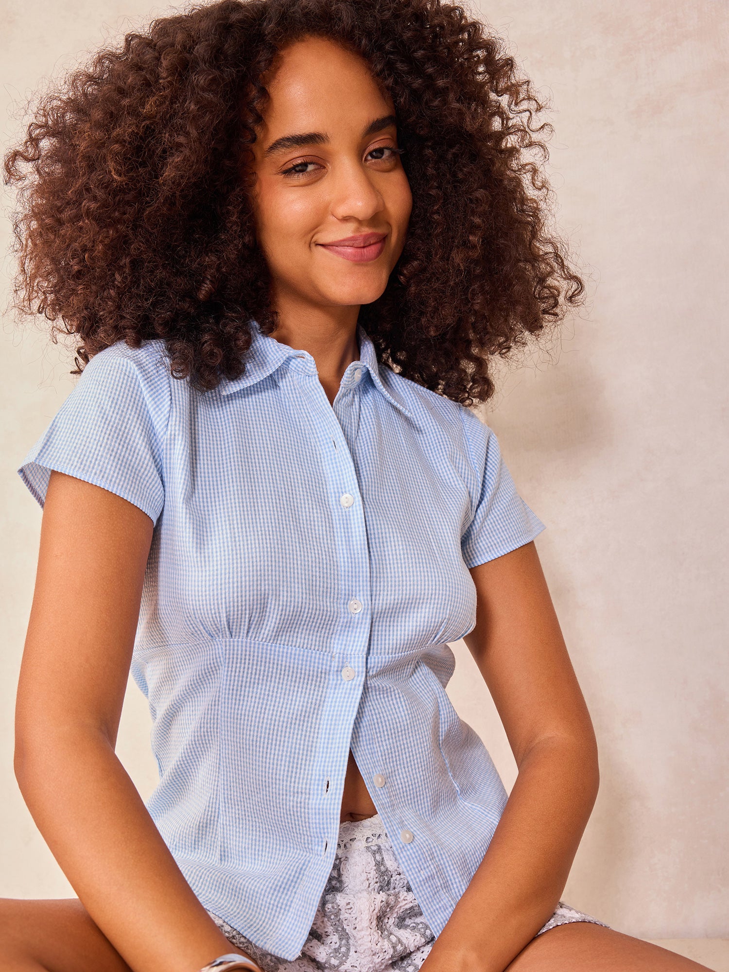 Blue Half Sleeve Fitted Check Shirt - Image 3