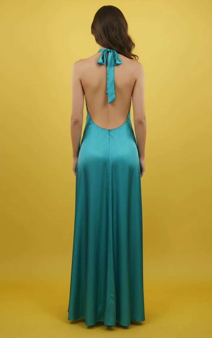 Blue Halter Neck Flared Dress - Image 2