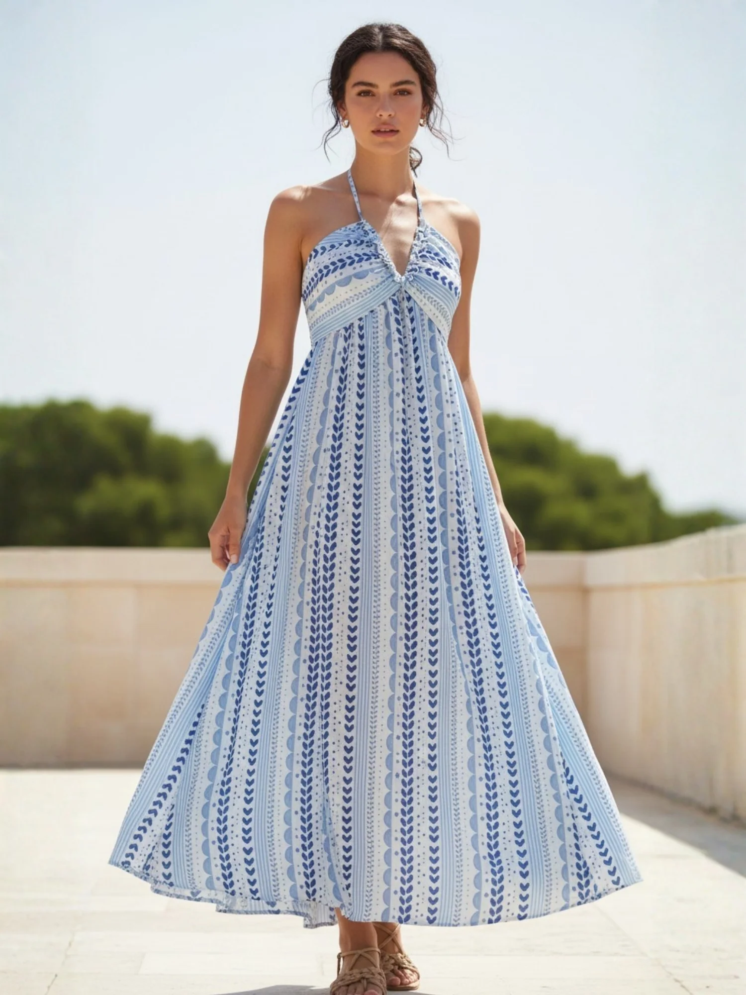 Blue Halter Neck Printed Dress - Image 3