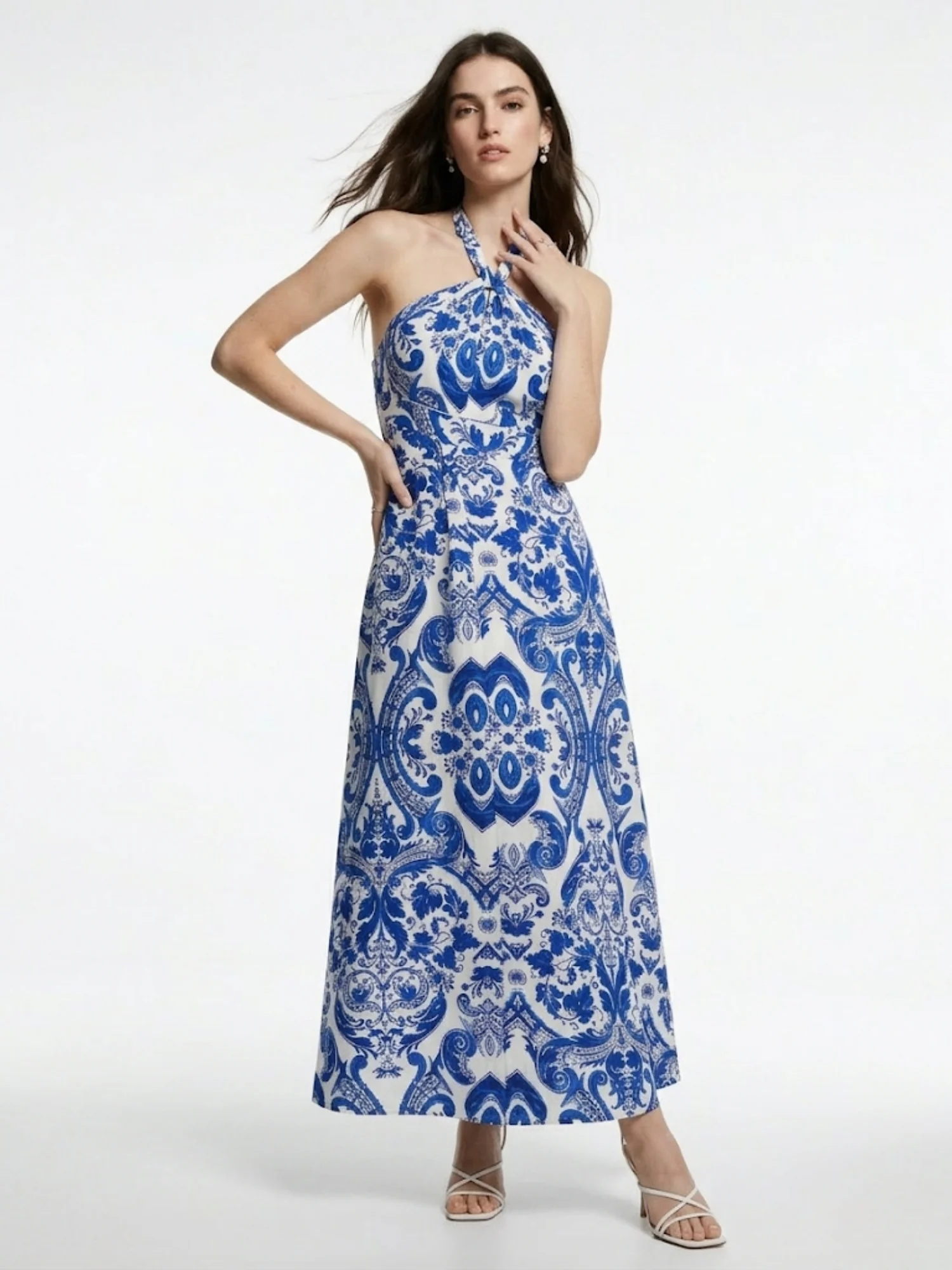 Blue Halter Neck Printed Dress - Image 2