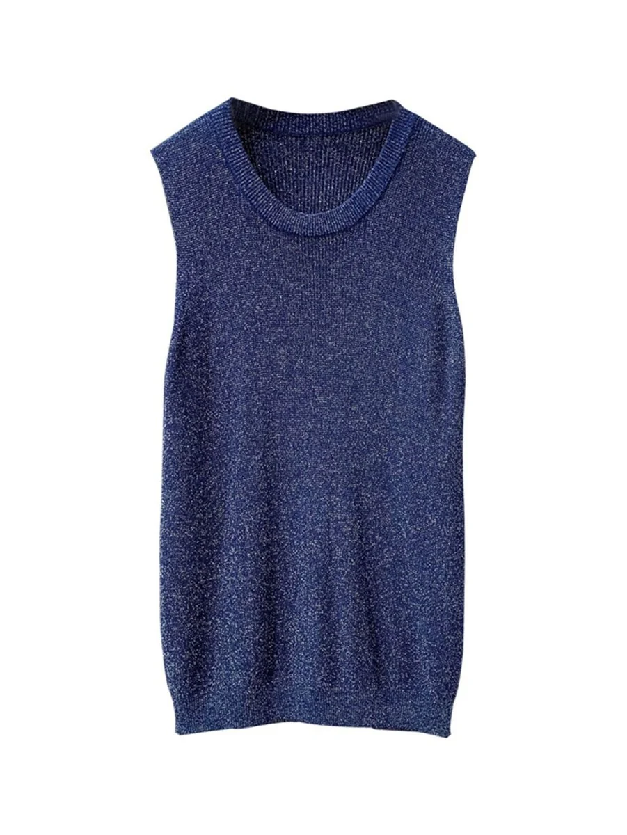 Blue High Neck Basic Solid Tank - Image 2