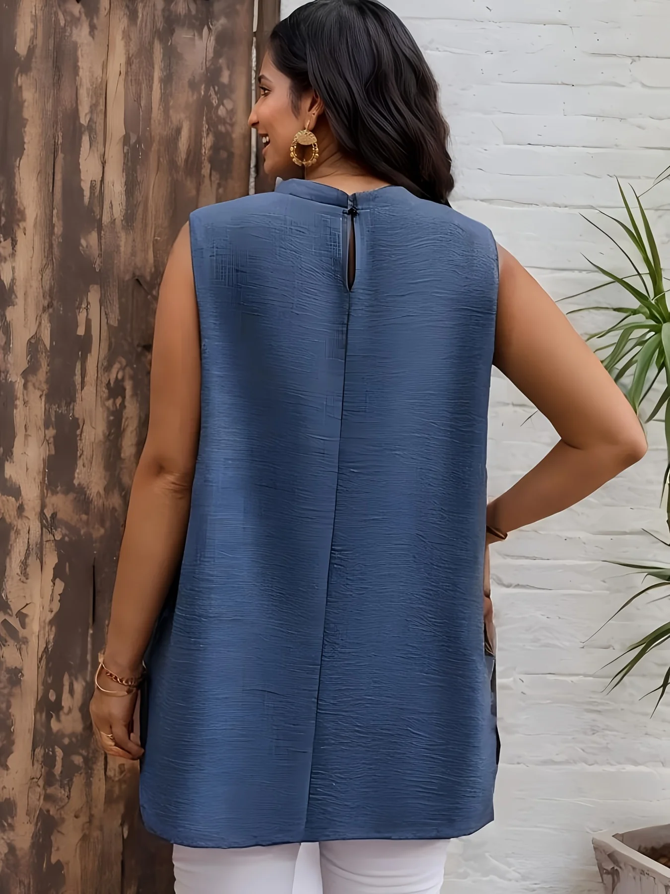 Blue High Neck Sleeveless Top - Image 2