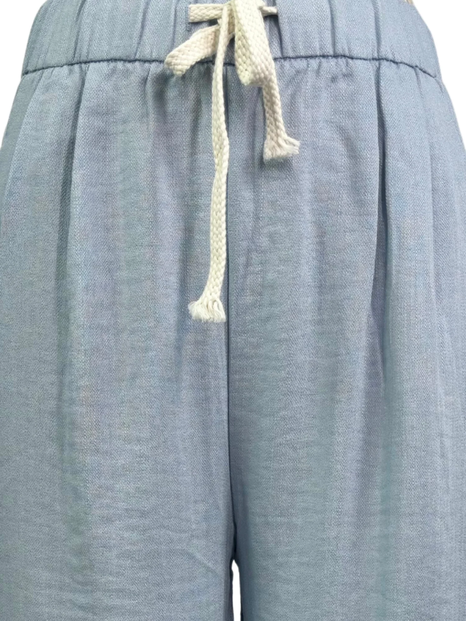 Blue High Waist Drawstring Attached Pleated Pant - Image 4