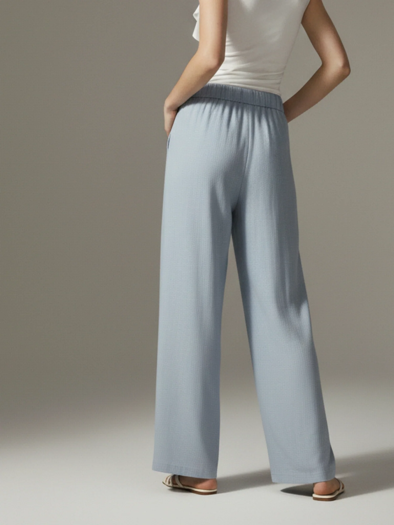 Blue High Waist Drawstring Attached Pleated Pant - Image 5