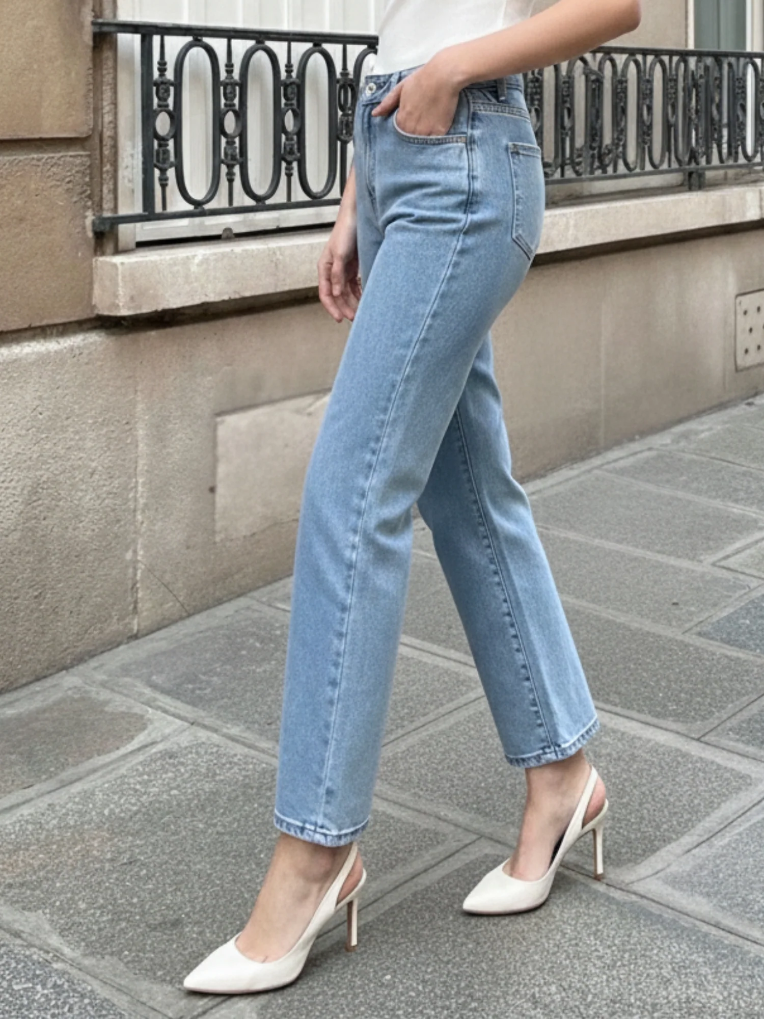 Blue High Waist Washed Denim - Image 3