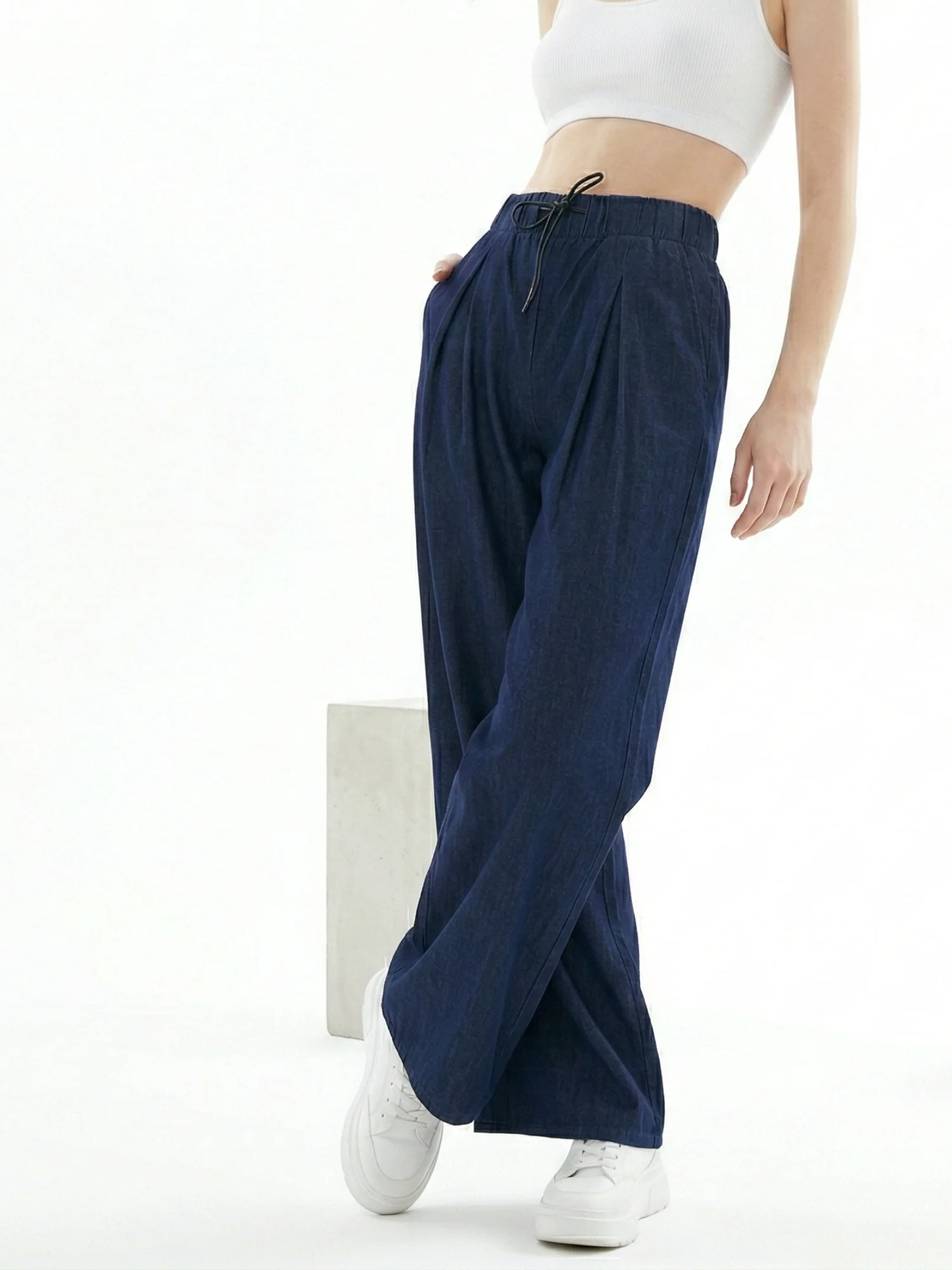 Blue High Waist Wide Leg Pant - Image 4