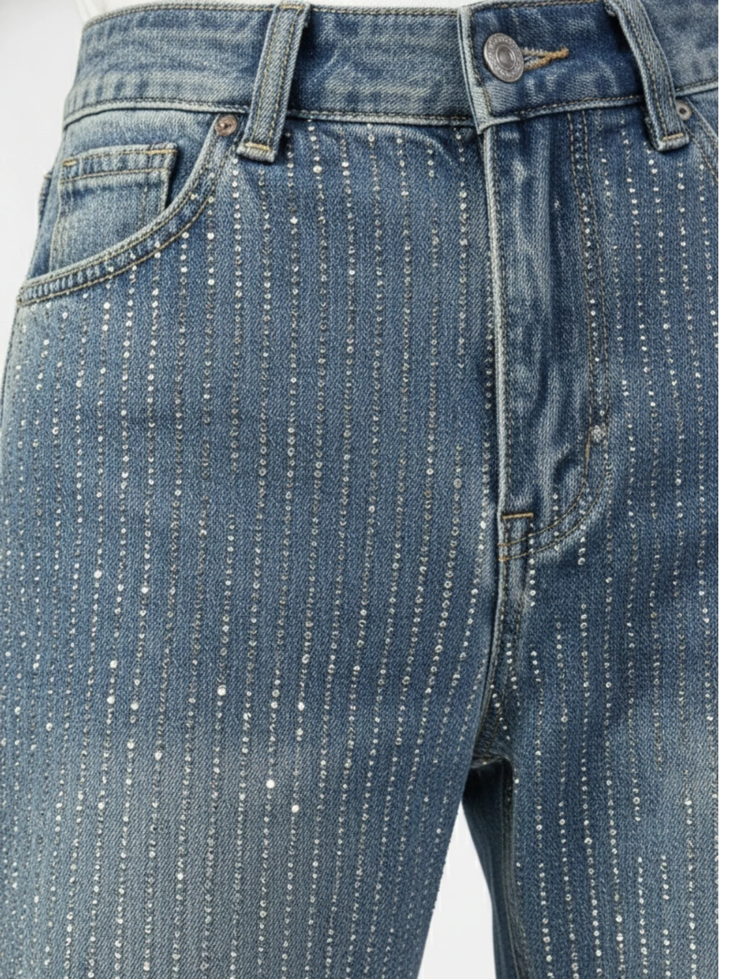 Blue High Waist Wide Leg Studded Jeans - Image 2
